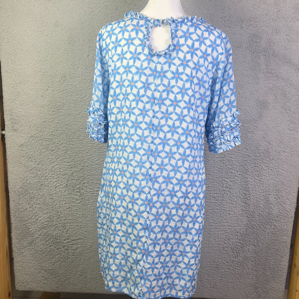 Lilly Pulitzer Dress Womens 8 Blue Floral Dasha Coastal Ruffle Sheath Silk Lined - Picture 2 of 10
